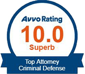 Insignia de calificación Avvo Superb para Top Criminal Defense Attorney