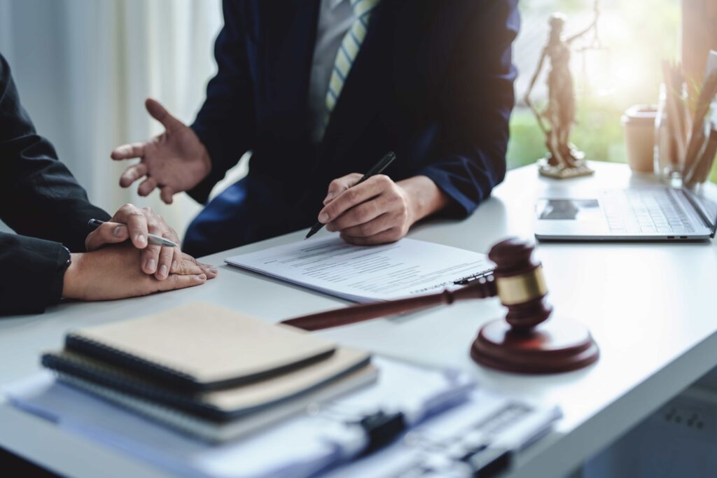 lawyer discussing with client